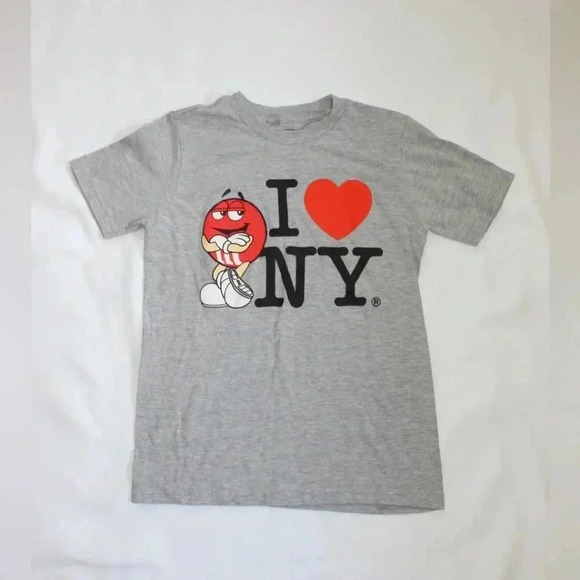 M&Ms World Candy Red Spokescandy “I Love New York” Gray Tshirt Small Y2K Neutral - Picture 1 of 4